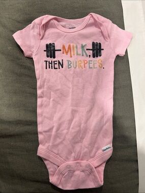 Gerber Pink Onesie with 'Milk, Then Burpees' Graphic